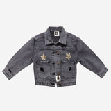 PETITE HAILEY PATCHED DENIM JACKET - BLACK BOW