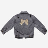 PETITE HAILEY PATCHED DENIM JACKET - BLACK BOW