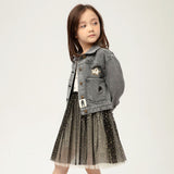 PETITE HAILEY PATCHED DENIM JACKET - BLACK BOW