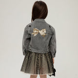 PETITE HAILEY PATCHED DENIM JACKET - BLACK BOW
