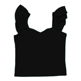T2LOVE SWEETHEART NECK TANK WITH RUFFLE SLEEVE - BLACK