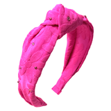 BARI LYNN CRYSTALLIZED COTTON FLOWER KNOT HEADBAND - HOT PINK