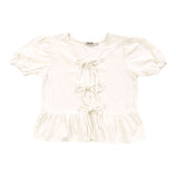 T2LOVE GAUZE BOW FRONT TOP AND SKIRT SET - WHITE