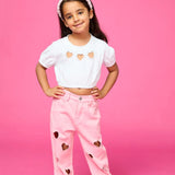 MINI DREAMERS AMELIA CRYSTAL HEARTS DENIM PANT - PINK