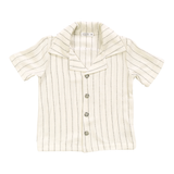 COZII S/S BUTTON DOWN AND PANT SET - STONE WASHED LINEN STRIPE
