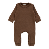 COZII LONG SLEEVE RIBBED ROMPER - CHOCOLATE