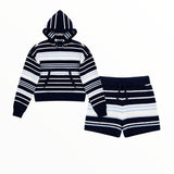 KATIE J TWEEN PARKER HOODIE AND SHORT SET - MIXED BLUE STRIPE