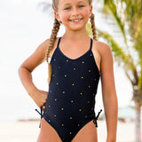 LIMEAPPLE MARA GATHERED ONE PIECE SWIMSUIT - BLACK RHINESTONE