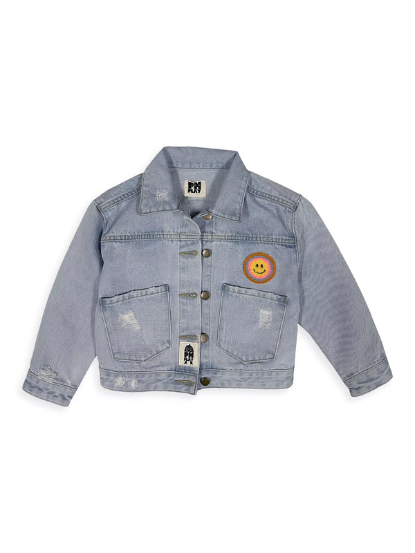 PETITE HAILEY PATCHED DENIM JACKET - SMILEY