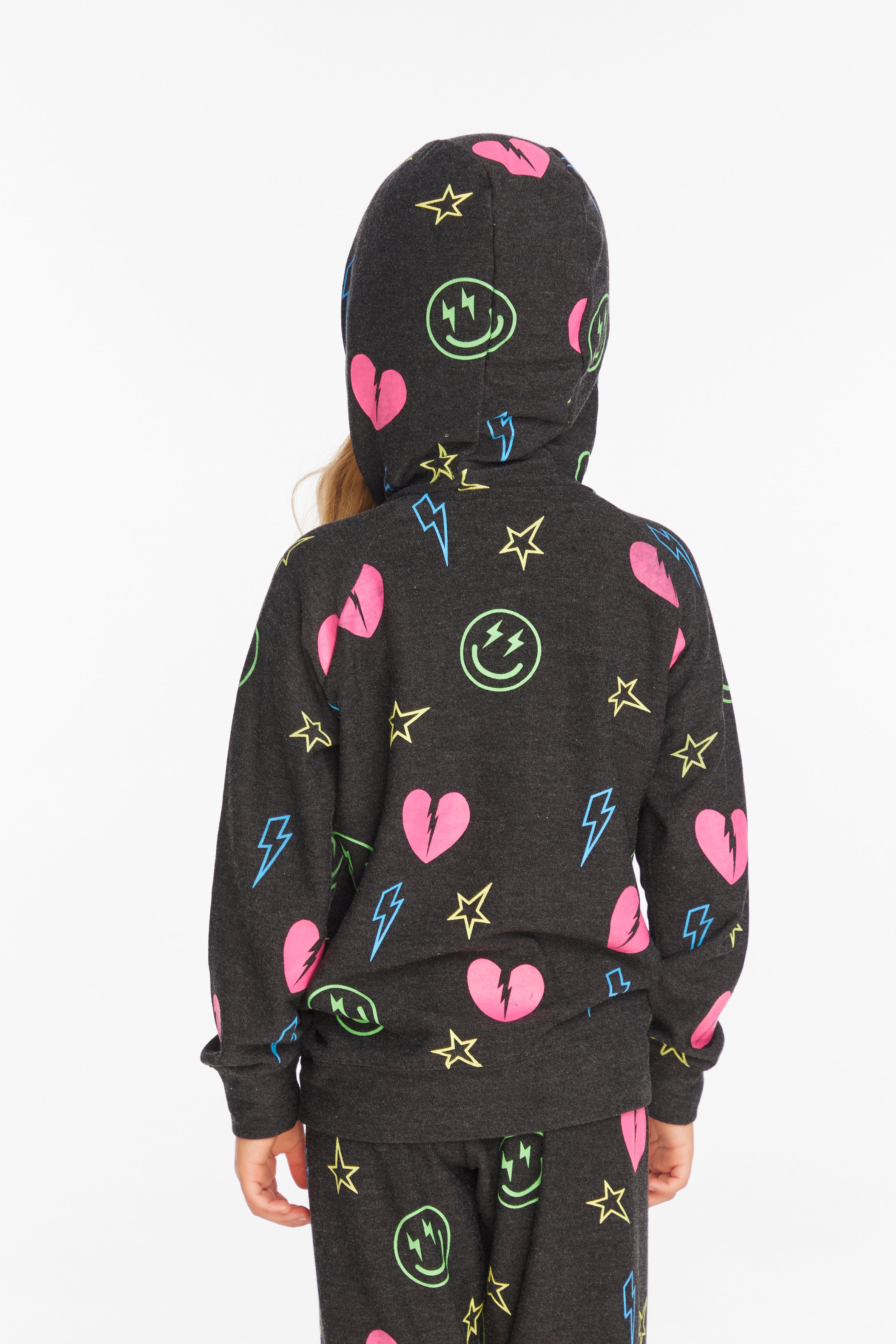 CHASER KIDS ZIP HOODIE - NEON HEARTS AND SMILES