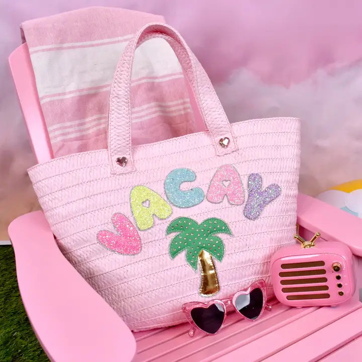 OMG ACCESSORIES VACAY STRAW TOTE BAG - PINK