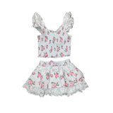 FLOWERS BY ZOE GAUZE AND LACE TOP AND SKIRT SET - WHITE ROSE