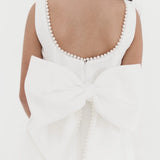 LACE AND LAVANDER PEARL TRIMMED BOW BACK DRESS - WHITE
