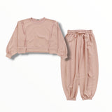T2LOVE WIDE SLIT TOP AND BARREL SWEAT SET - PINK NUDE