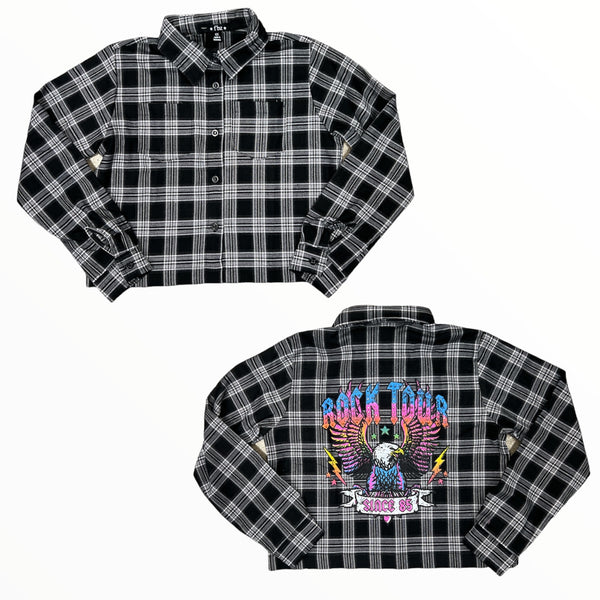 FLOWERS BY ZOE PLAID FLANNEL - BLACK/ROCK TOUR