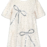BABY SARA TWEED DRESS WITH SEQUIN BOW - IVORY