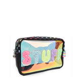 OMG ACCESSORIES CLEAR STUFF POUCH - BLACK HEART PRINT