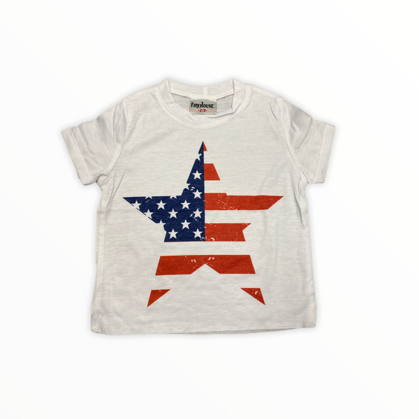 FIREHOUSE WHITE TSHIRT - RED WHITE AND BLUE STAR