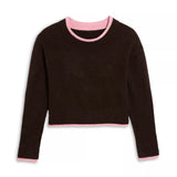 KATIE J NOVA SWEATER - ESPRESSO/BABY PINK TRIM