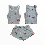 FLOWERS BY ZOE RIBBED TANK WIHT LACE TRIM - HEATHER GREY/CHERRY BOW
