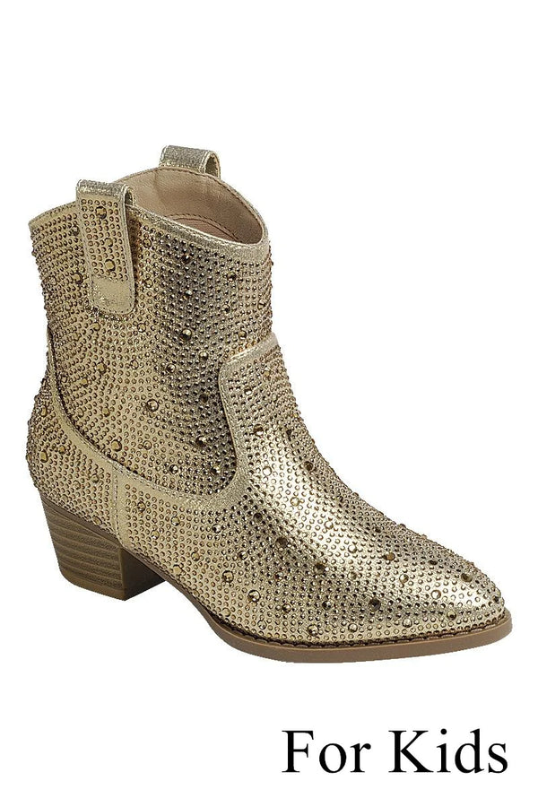 M2B SHORT CRYSTAL ANKLE BOOTS - GOLD