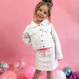ELLLIE AND MILA WHITE DENIM SKIRT AND JACKET GEM SET