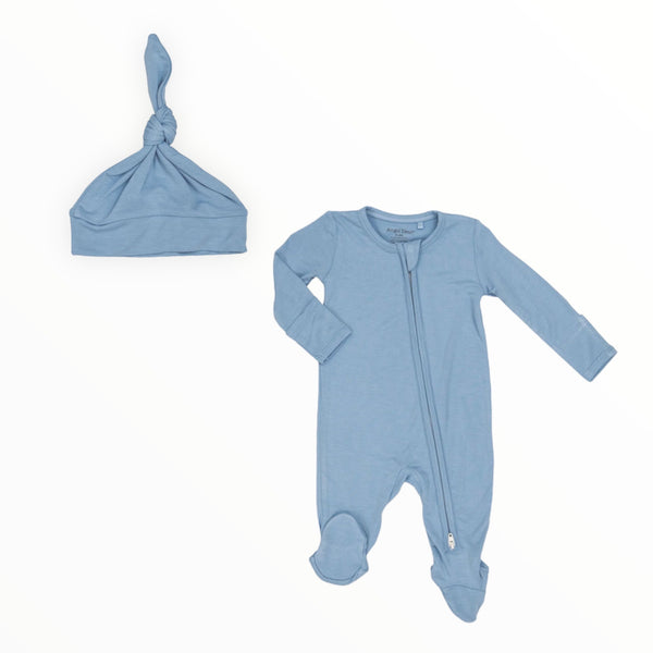 ANGEL DEAR 2 WAY ZIPPER FOOTIE/ HAT SET - LT BLUE/CERULEAN