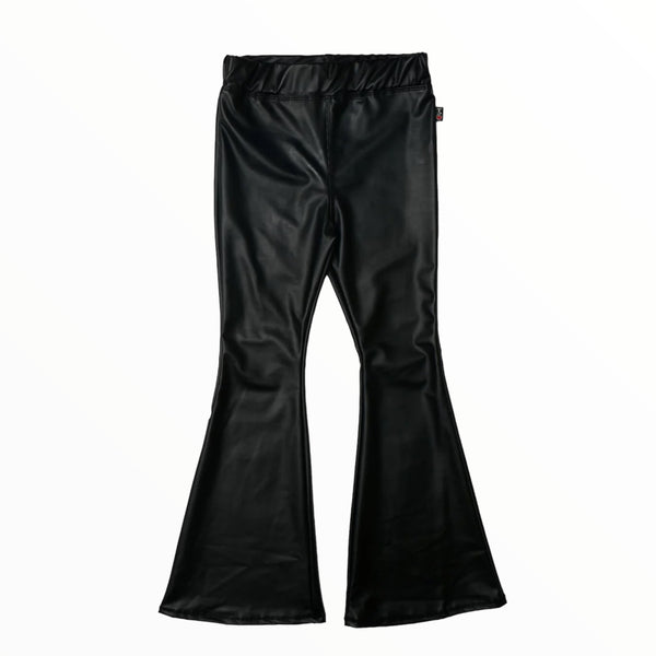 T2LOVE FITTED FLARE PANT- BLACK PLEATHER