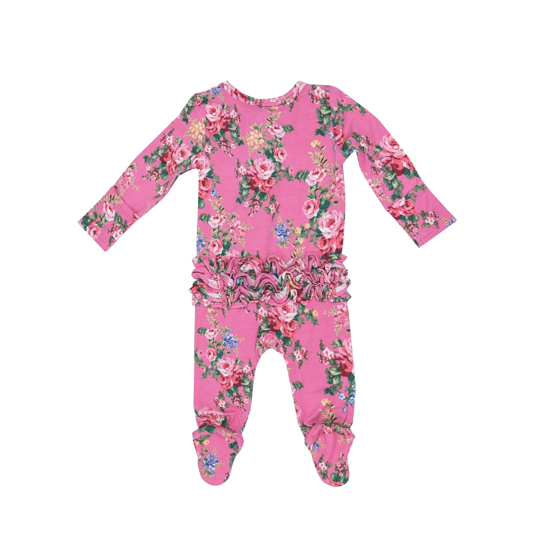 ANGEL DEAR 2 WAY RUFFLE ZIPPER FOOTIE - DREAM COTTAGE FLORAL