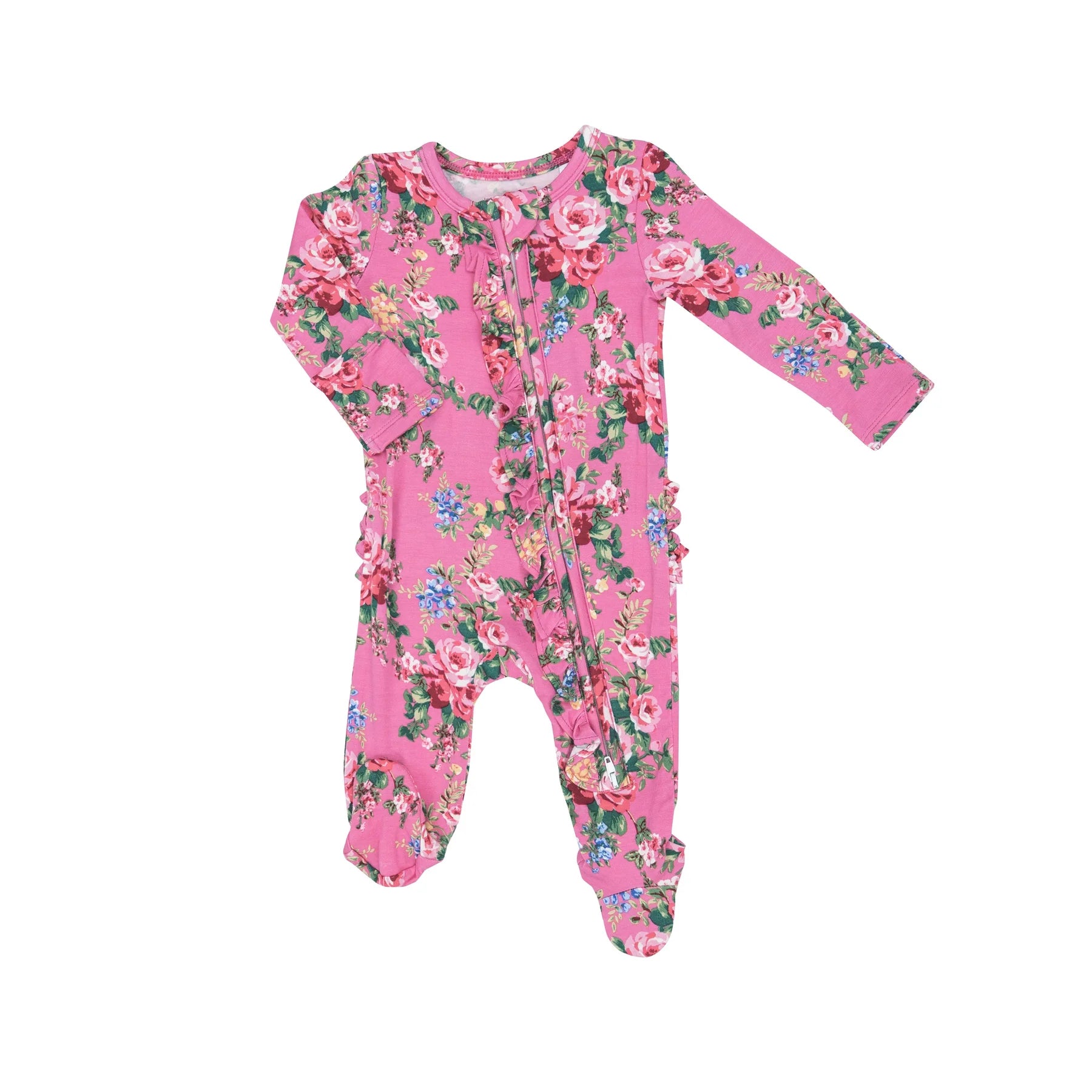 ANGEL DEAR 2 WAY RUFFLE ZIPPER FOOTIE - DREAM COTTAGE FLORAL