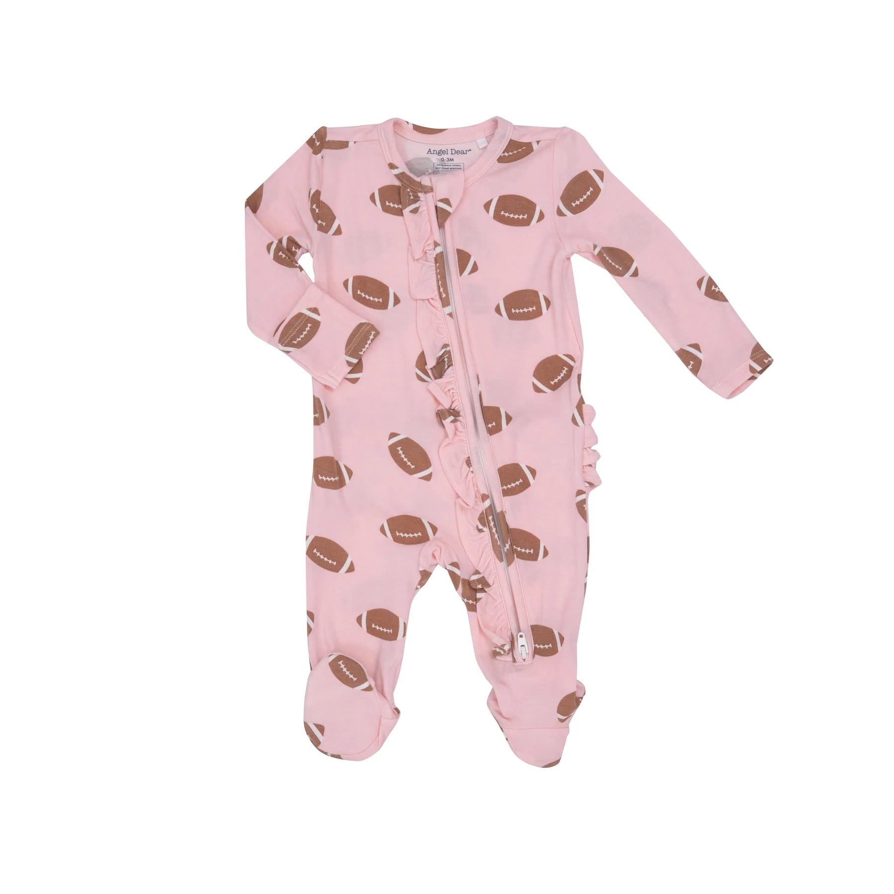 ANGEL DEAR 2 WAY RUFFLE ZIPPER FOOTIE - FOOTBALL PINK