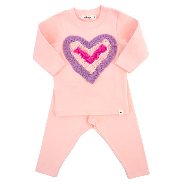 OH BABY MULTI RUFFLE TERRY HEART 2 PC - PINK