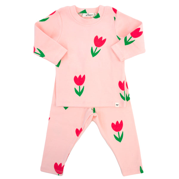 OH BABY 2 PC SET - TULIPS/COTTON CANDY PINK