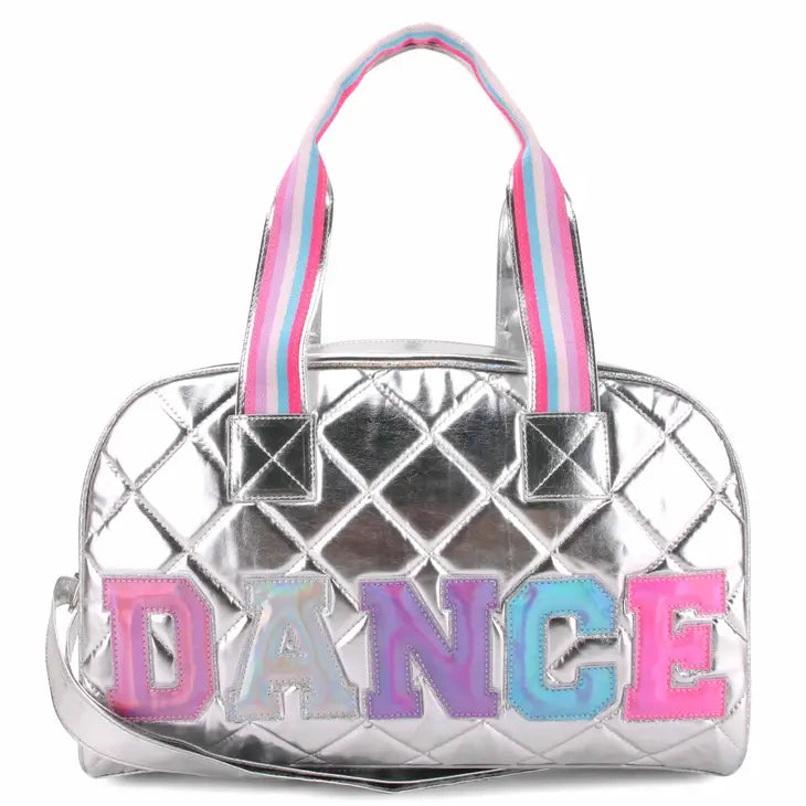 OMG OCCESSORIES DANCE QUILTED DUFFLE BAG - METALLIC SILVER