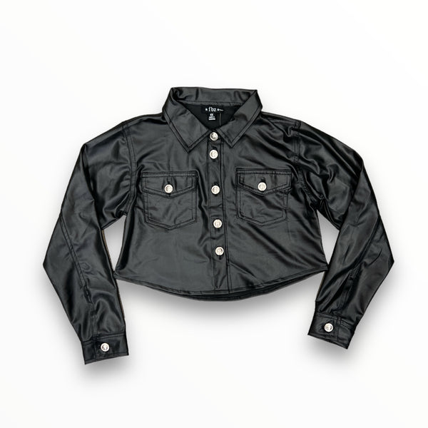 FLOWERS BY ZOE THIN PLEATHER JACKET - BLACK