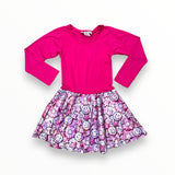 DORI CREATIONS LONG SLEEVE DRESS - PINK/LAME FLOWER SMILEY