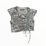 KATIE J TWEEN MADDOX TOP - SILVER LIQUID SHIMMER