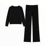 KATIE J TWEENJASMIN CREW AND WIDE LEG KNIT SET - BLACK
