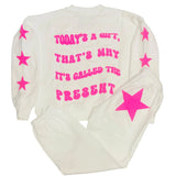 KATIE J TWEEN LEAH SWEATPANT - WHITE/NEON PINK