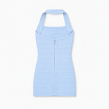 KATIE J TWEEN CARMEN HALTER BANDAGE MINI DRESS - BABY BLUE