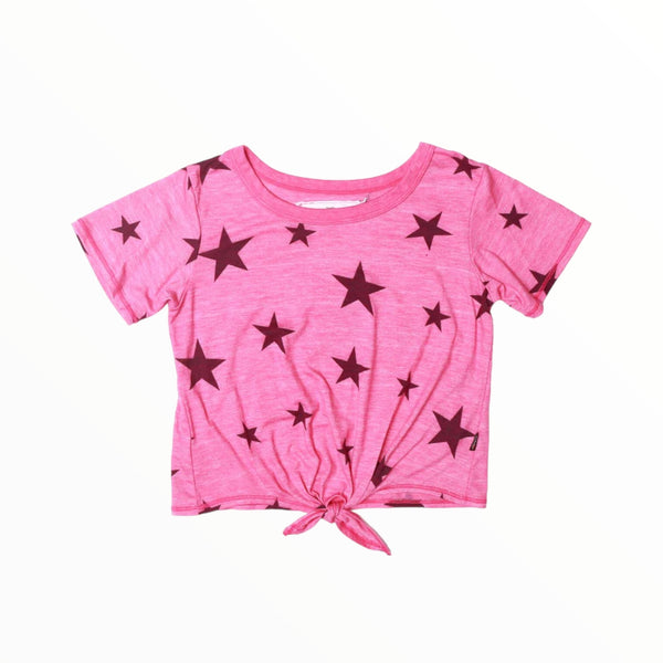 T2LOVE TIE FRONT T-SHIRT- FUSCHIA/STAR