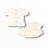 T2LOVE GAUZE BOW FRONT TOP AND SKIRT SET - WHITE
