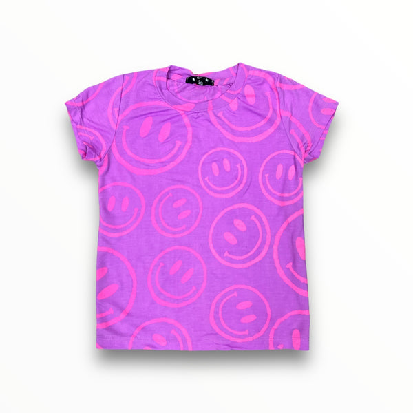 FLOWERS BY ZOE T-SHIRT - PURPLE/PINK SMILEY