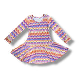 SOCIAL BUTTERFLY L/S RUFFLE DRESS - GLITTER ZIG ZAG