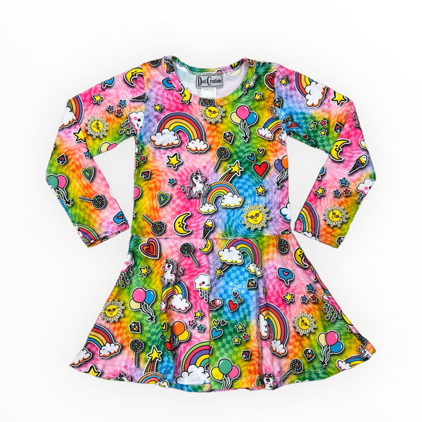 DORI CREATIONS LONG SLEEVE DRESS - CANDYLAND MULTI