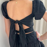 THEME NYC NOA TIE BACK TOP - BLACK/HEARTS