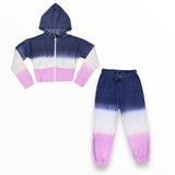 FLOWERS BY ZOE ZIP HOODIE - BLUE/PINK OMBRE