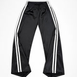 FLOWERS BY ZOE WIDE LEG SATIN STRIPE PANT - BLACK