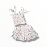 THEME NYC GEMMA SATIN SMOCK TOP AND MINI SKIRT SET - ROMANTIC ROSE