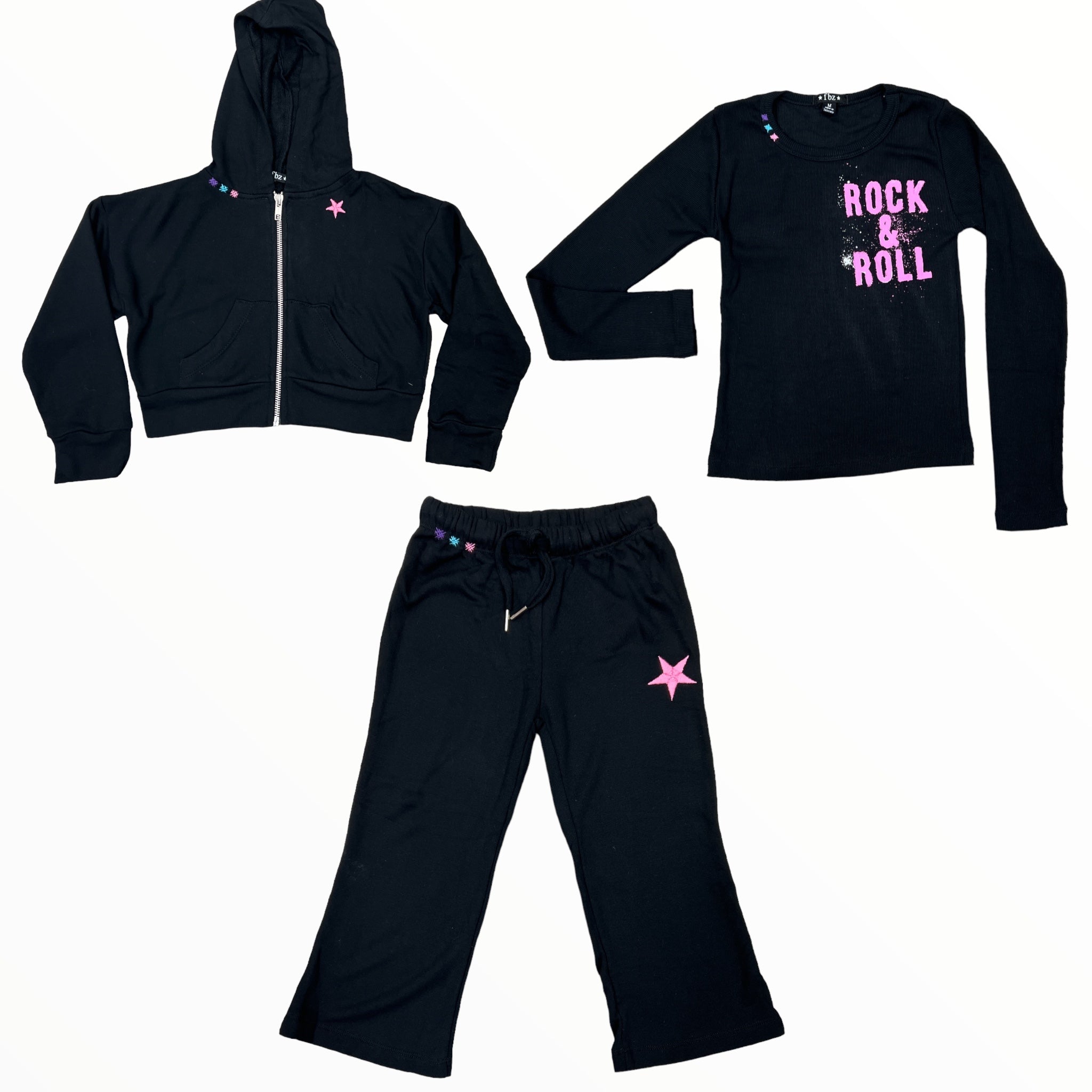 FLOWERS BY ZOE WIDE LEG SWEATPANT - BLACK/EMBROIDERED STAR